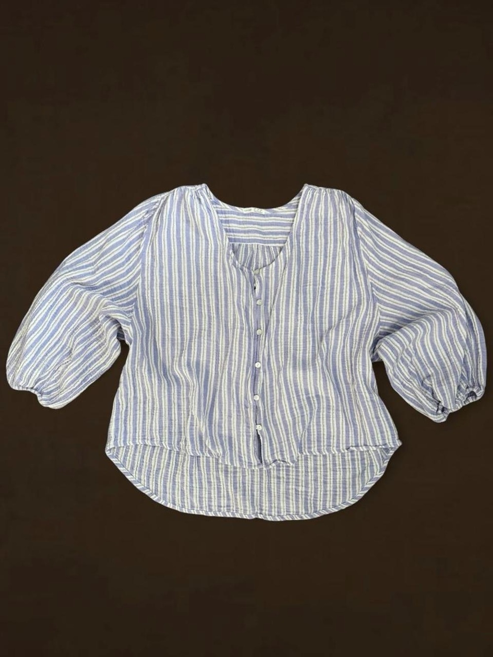 Oysho Oversized Lavender Blue Striped Gauze Blouse Size M/L